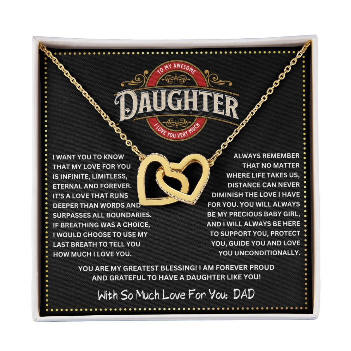 JGF Jewelry Gifts for Family Interlocking Hearts To My Daughter Necklace From Dad