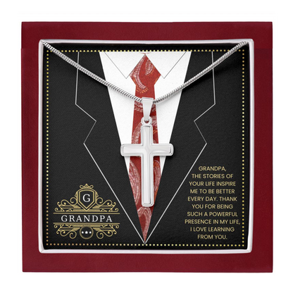 JGF Jewelry Gifts for Family Cross Necklace For Men Silver Gifts For Grandpa On Wedding Day