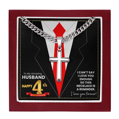 JGF Jewelry Gifts for Family Happy 4th Anniversary For Husband Cross Necklace For Men  Silver