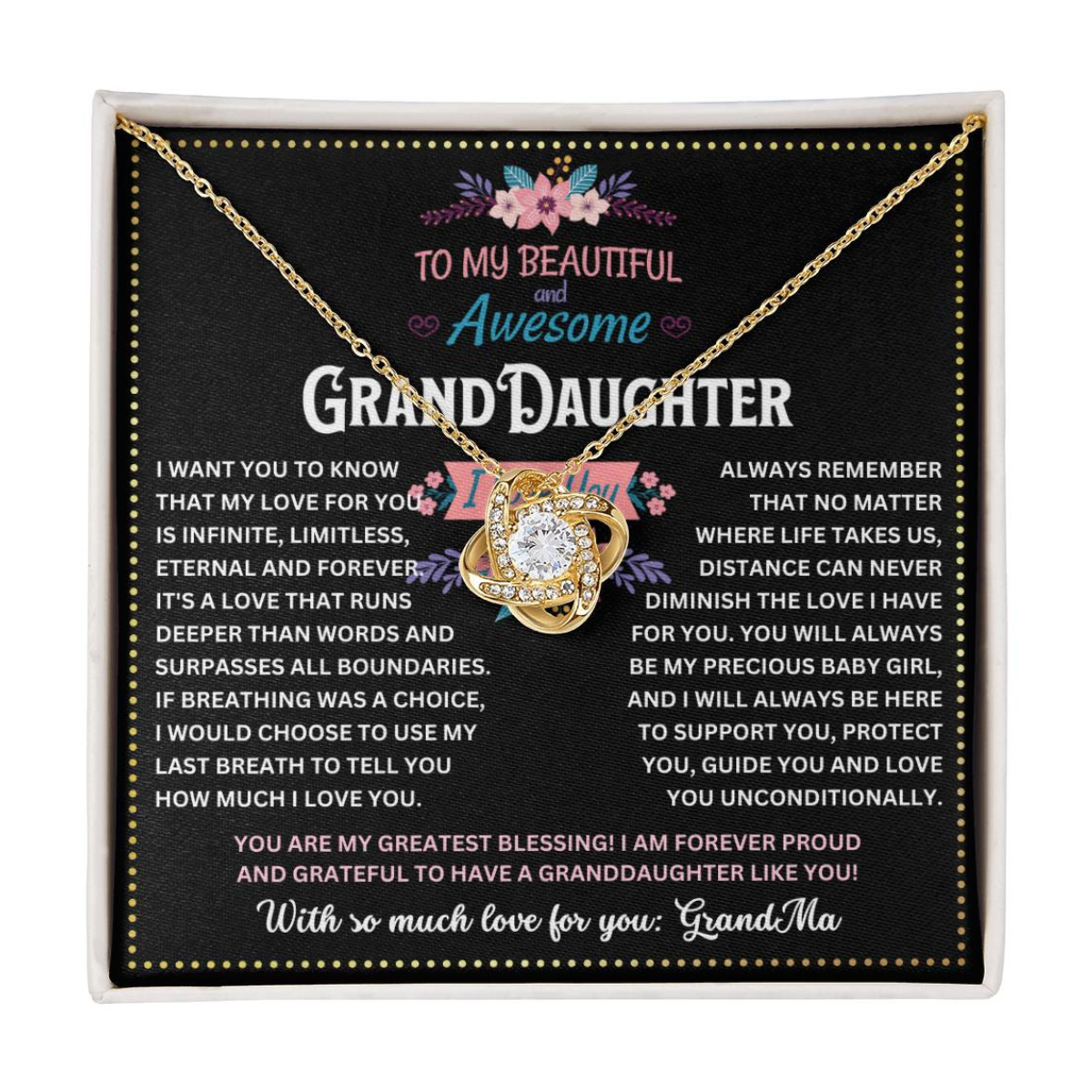 JGF Jewelry Gifts for Family Love Knot Necklaces For Granddaughter From Grandmother