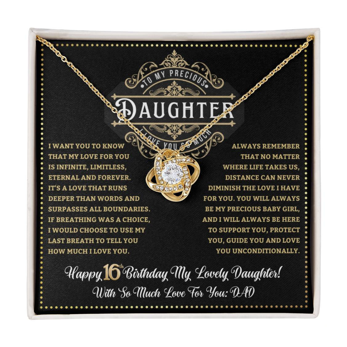 JGF Jewelry Gifts for Family Sweet 16 Necklace Jewelry Daughter Love Knot Necklace From Dad