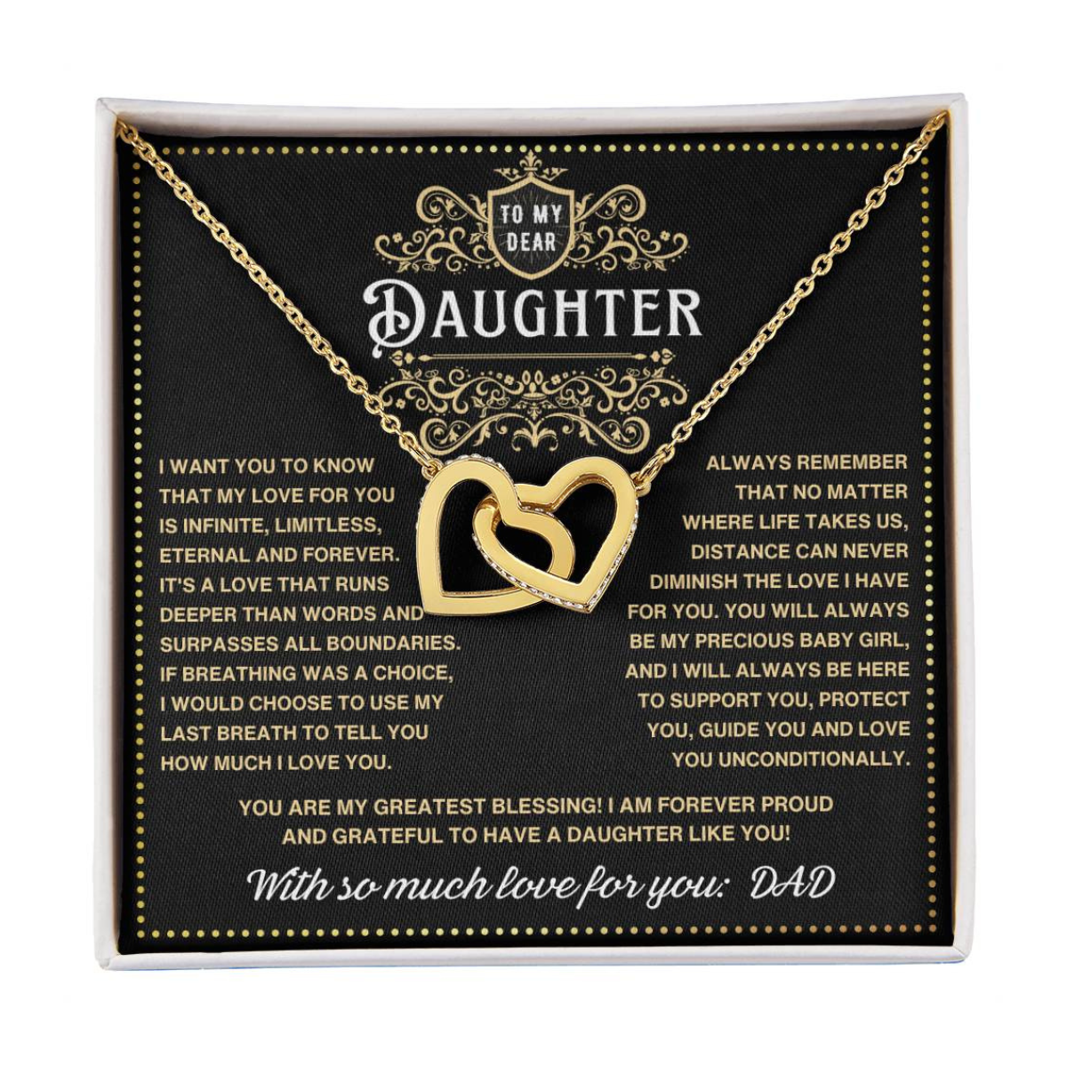 JGF Jewelry Gifts for Family Interlocking Heart Necklace For Daughter From Dad