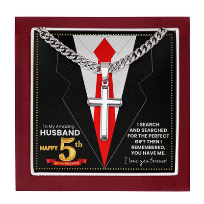 JGF Jewelry Gifts for Family Happy 5th Anniversary For Husband Cross Necklace For Men