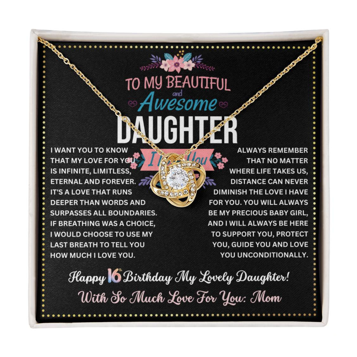 JGF Jewelry Gifts for Family 16th Birthday Card For Daughter From Mom Love Knot Necklaces For Women