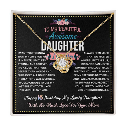 JGF Jewelry Gifts for Family 16th Birthday Card For Daughter From Mom Love Knot Necklaces For Women