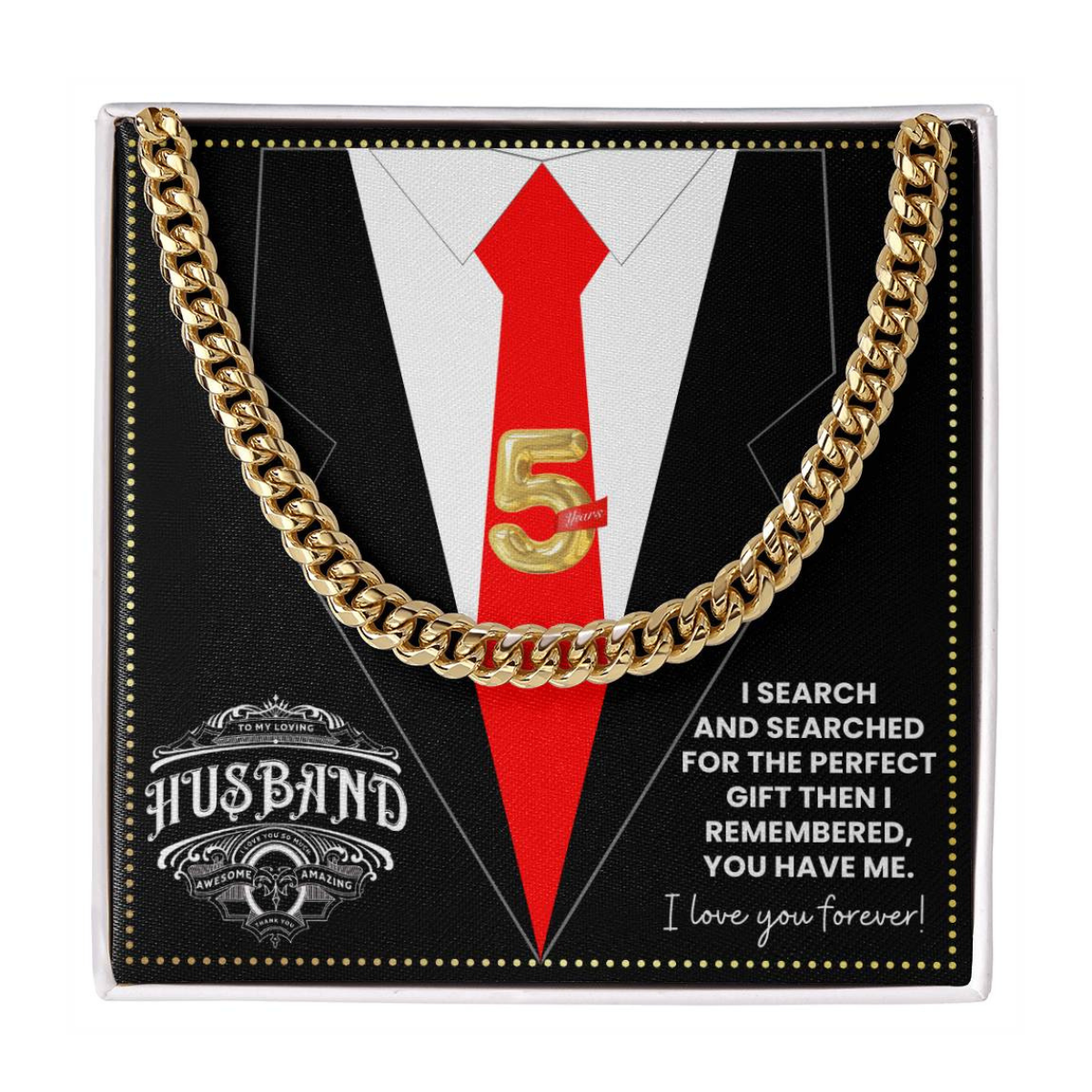 JGF Jewelry Gifts for Family 5th Fifth Anniversary For Husband Chain Necklace For Men