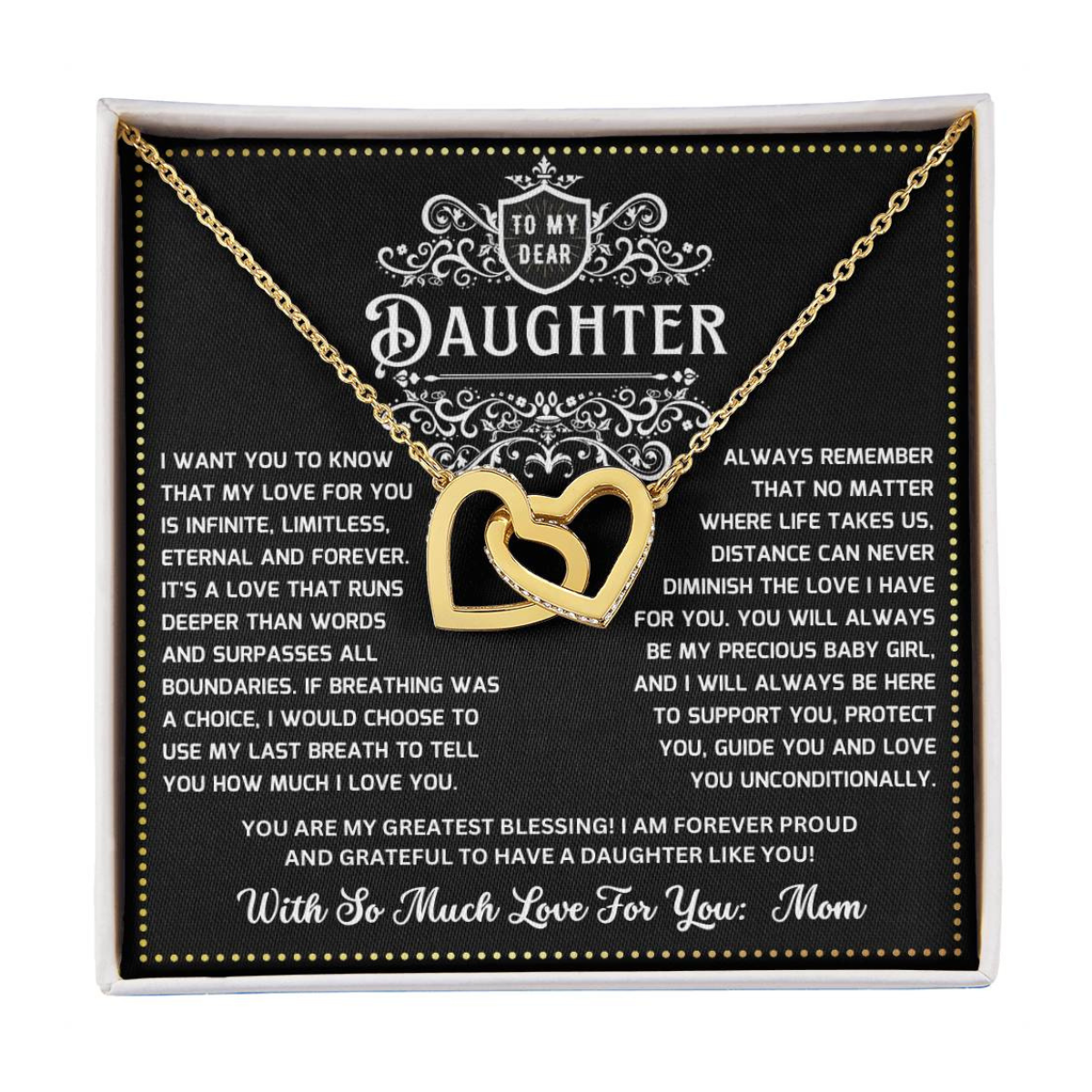 JGF Jewelry Gifts for Family Heart Necklace Silver 2 Linked Hearts To My Daughter From Mom On Her Wedding Day