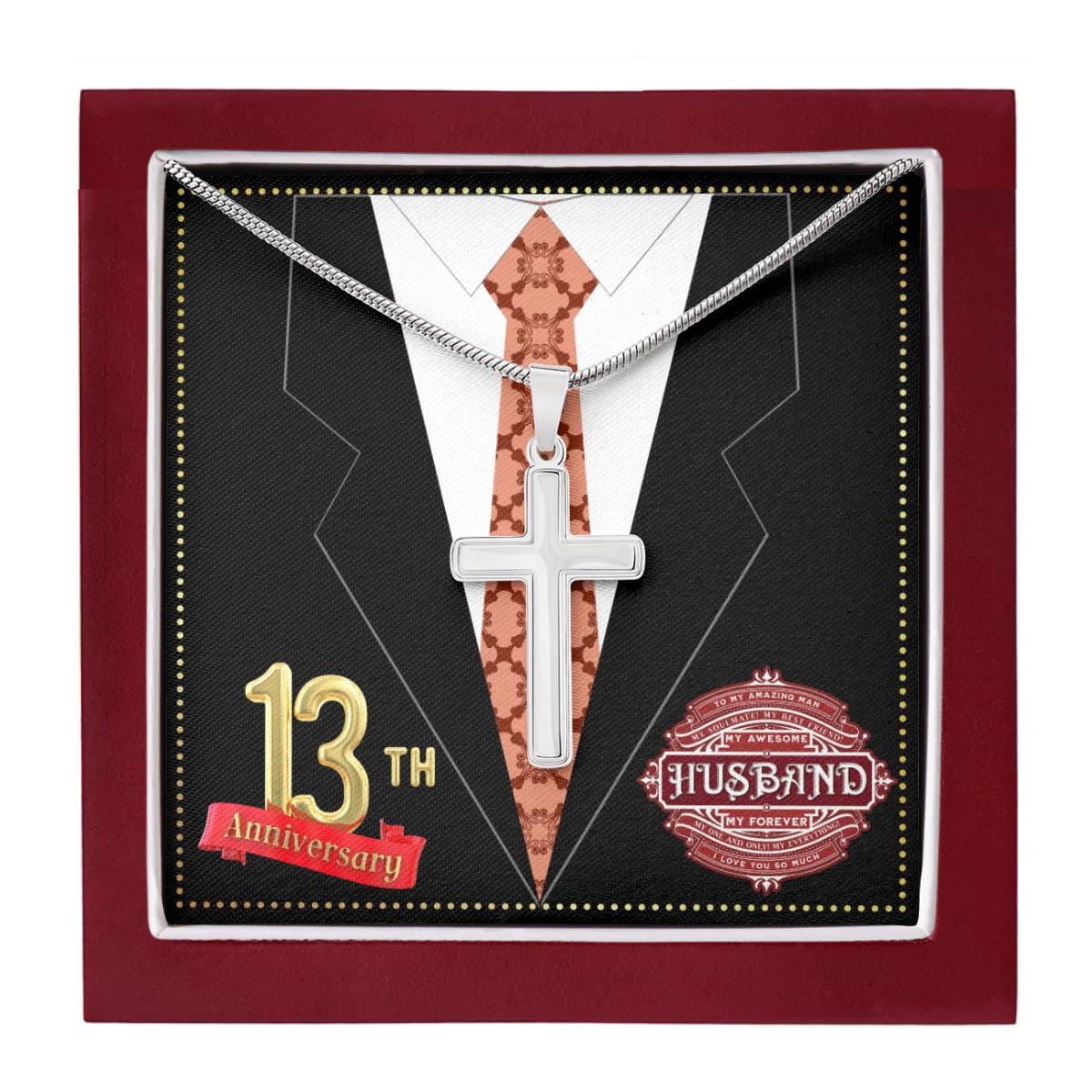 JGF Jewelry Gifts for Family 13th Wedding Anniversary For Him Husband Cross Necklace for Men