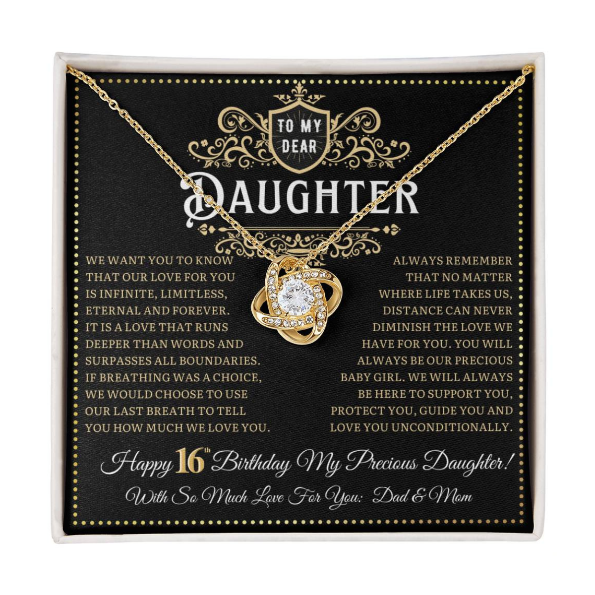 JGF Jewelry Gifts for Family Birthday Card For 16 Year Old Daughter Love Knot Necklace from Mom and Dad