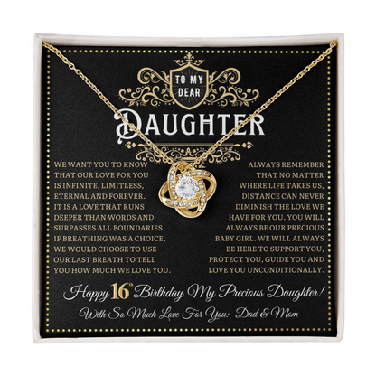 JGF Jewelry Gifts for Family Birthday Card For 16 Year Old Daughter Love Knot Necklace from Mom and Dad