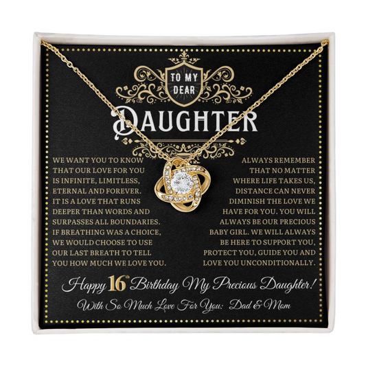 JGF Jewelry Gifts for Family Birthday Card For 16 Year Old Daughter Love Knot Necklace from Mom and Dad