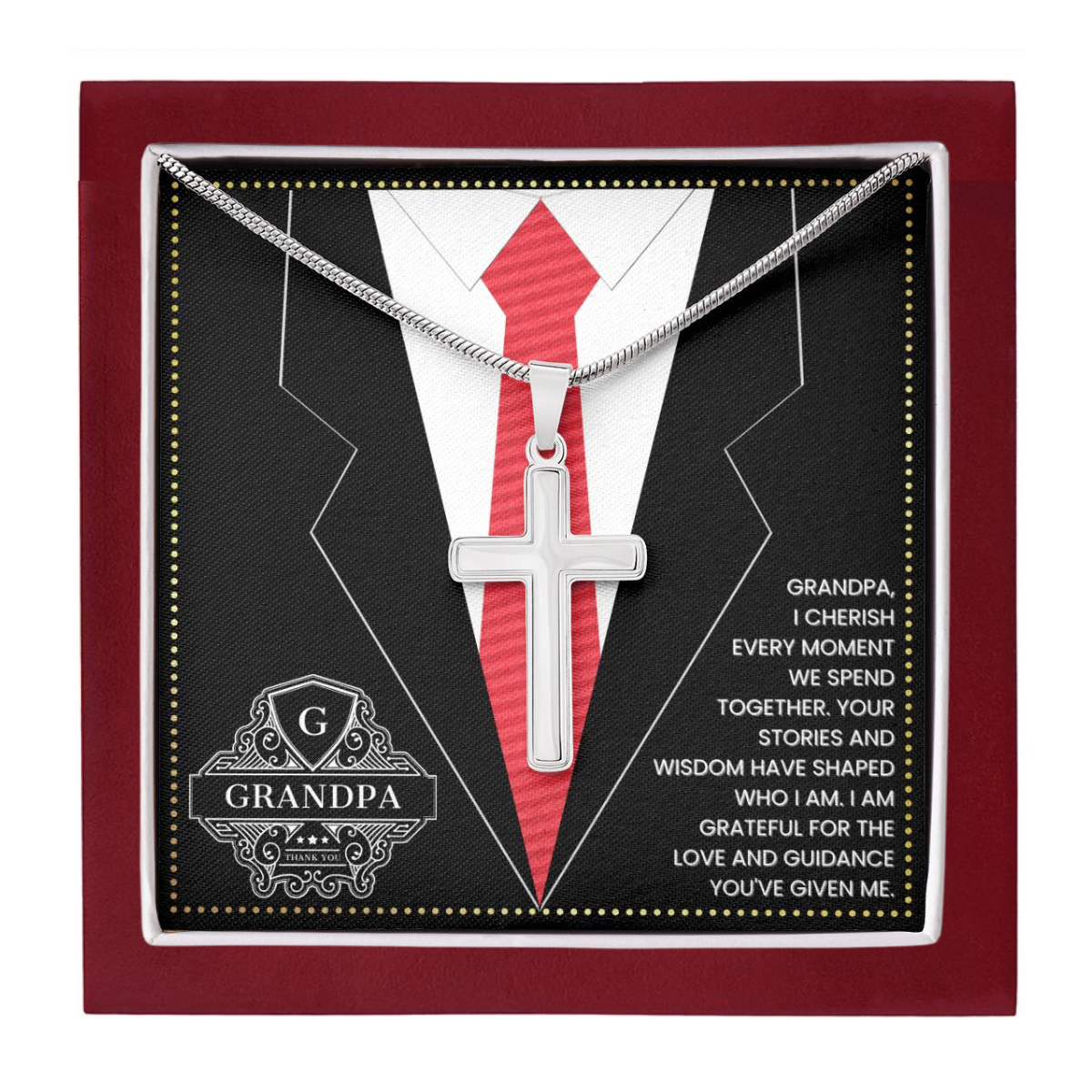 JGF Jewelry Gifts for Family First Time Grandpa Gifts Christian Cross Necklace For Men Silver