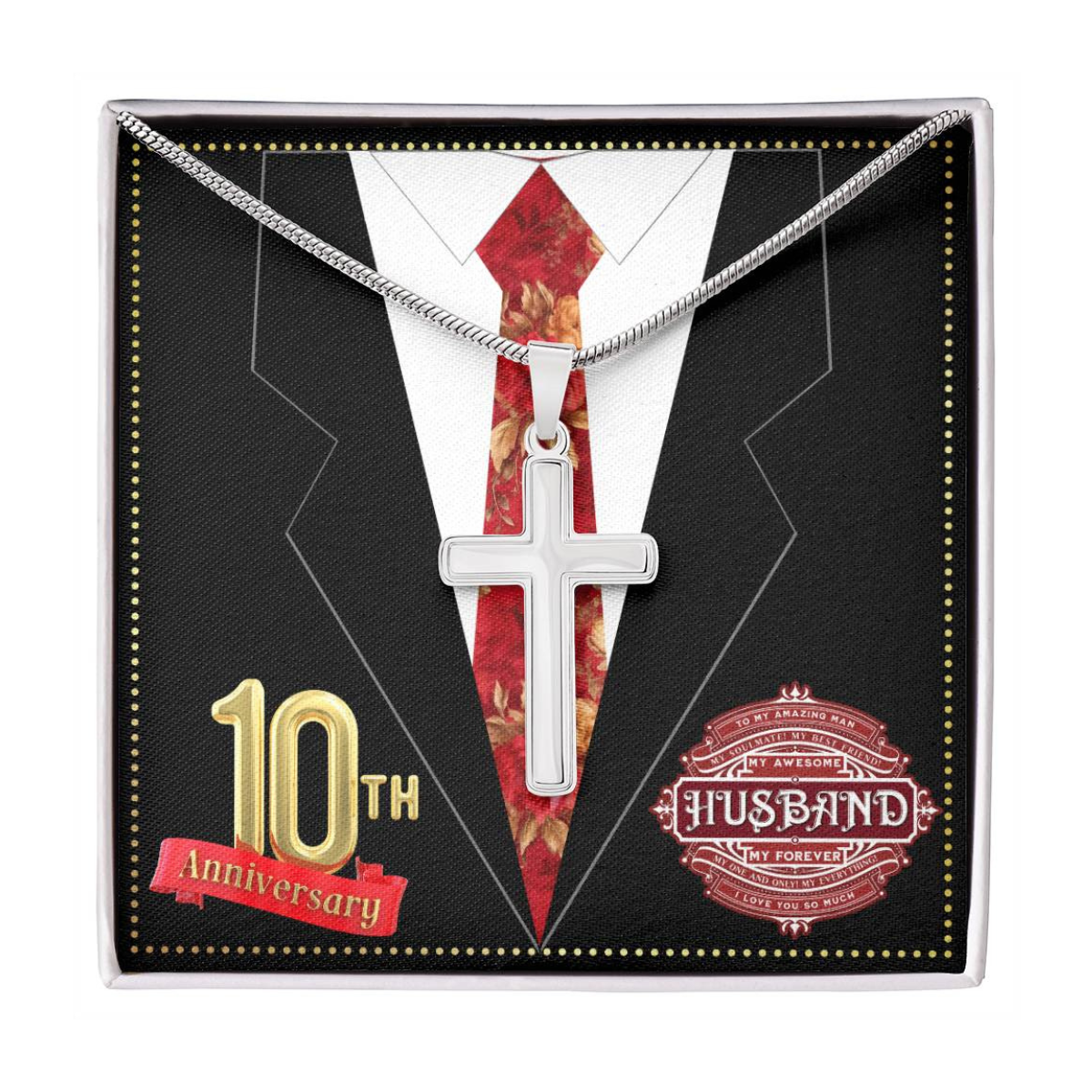 JGF Jewelry Gifts for Family 10th Wedding Anniversary For Him Husband Cross Necklace for Men