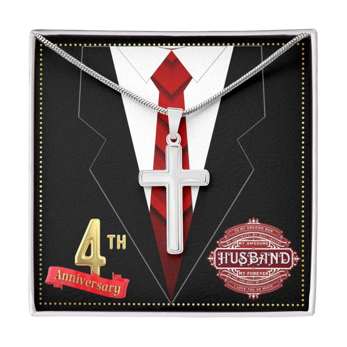 JGF Jewelry Gifts for Family 4 Year 4th Wedding Anniversary for Him Husband Cross Necklace for Men