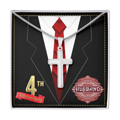 JGF Jewelry Gifts for Family 4 Year 4th Wedding Anniversary for Him Husband Cross Necklace for Men