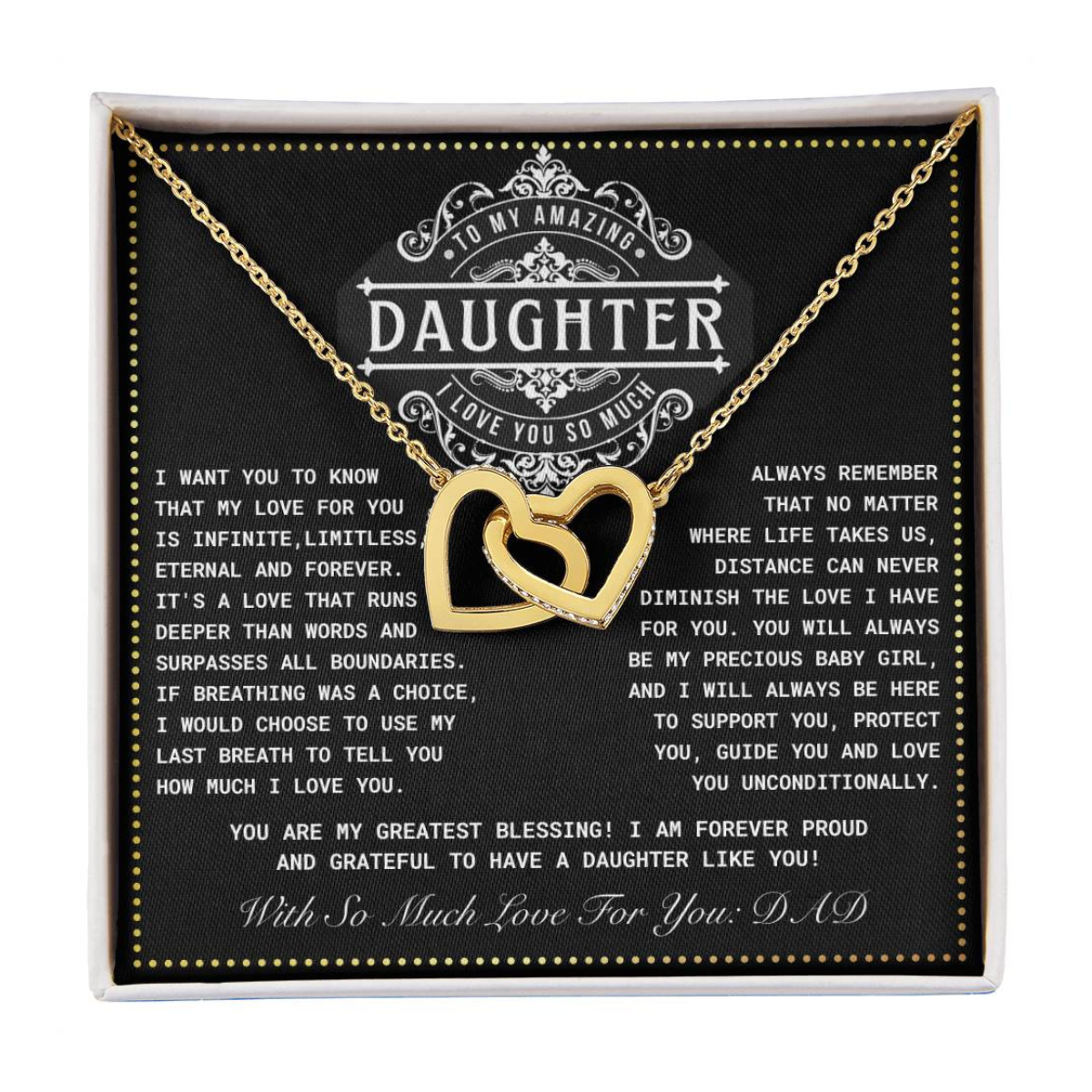 JGF Jewelry Gifts for Family Interlocking Hearts Necklace 18th Birthday Card Daughter From Dad