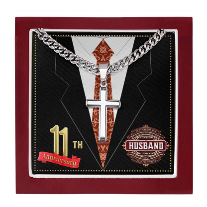 JGF Jewelry Gifts for Family 11 Year 11th Wedding Anniversary for Him Husband Cross Necklace for Men