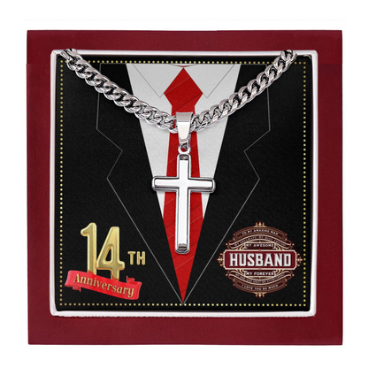 JGF Jewelry Gifts for Family 14 Year 14th Wedding Anniversary for Him Husband Cross Necklace for Men