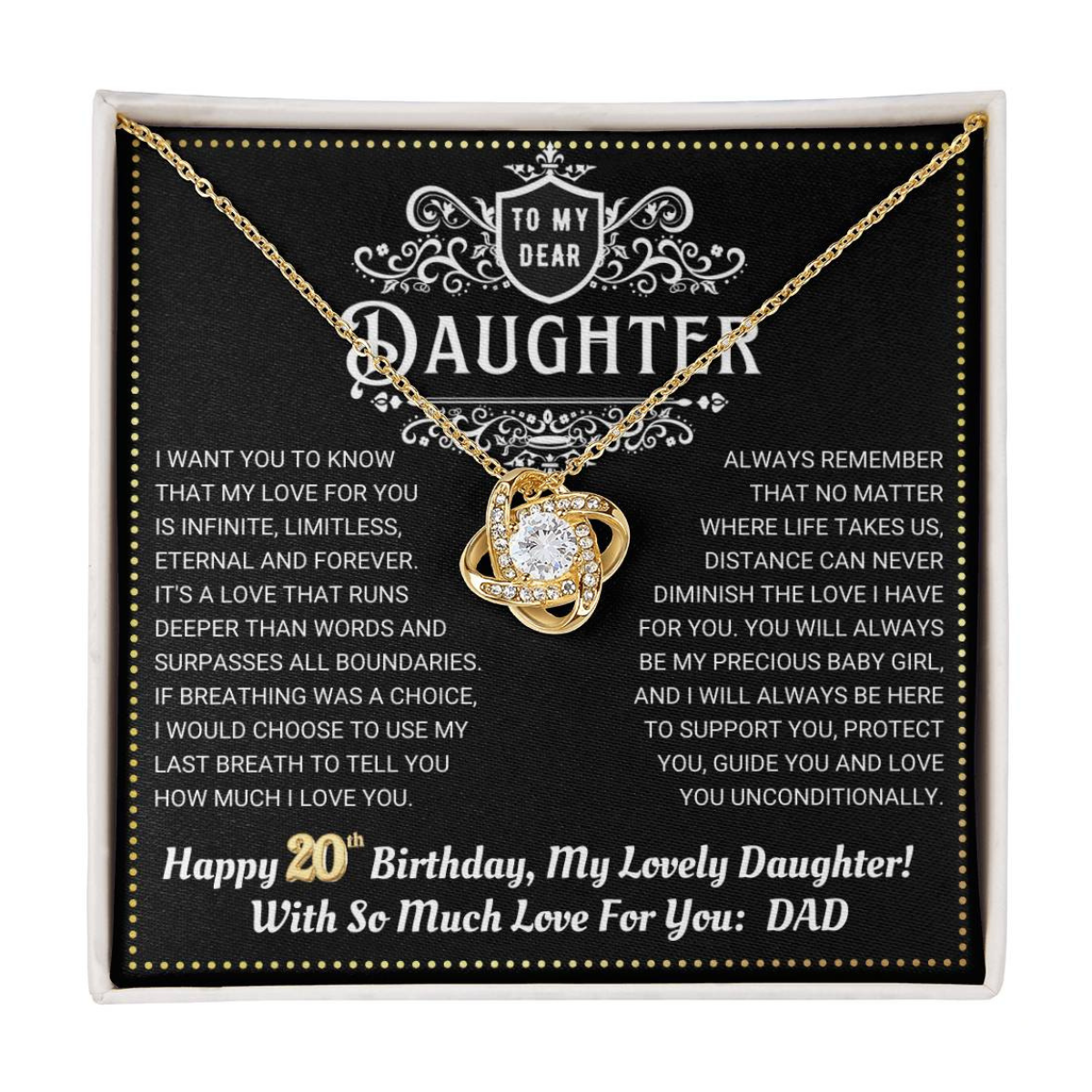 JGF Jewelry Gifts for Family Daughter 20th Birthday From Dad Love Knot Necklace