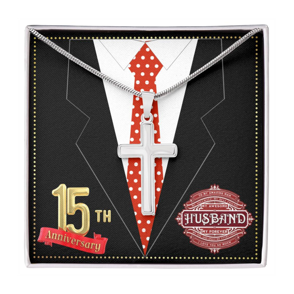 JGF Jewelry Gifts for Family 15th Wedding Anniversary For Him Husband Cross Necklace for Men