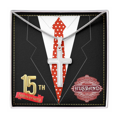 JGF Jewelry Gifts for Family 15th Wedding Anniversary For Him Husband Cross Necklace for Men