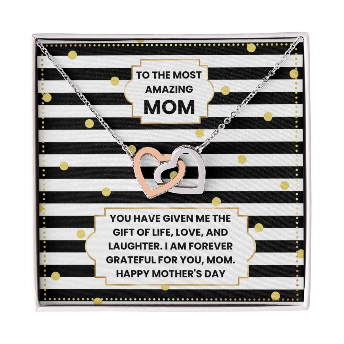 JGF Jewelry Gifts for Family Two 2 Hearts Connected Necklace For Mom on Mother's Day