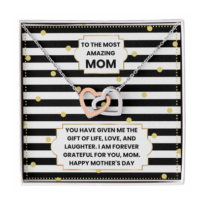 JGF Jewelry Gifts for Family Two 2 Hearts Connected Necklace For Mom on Mother's Day