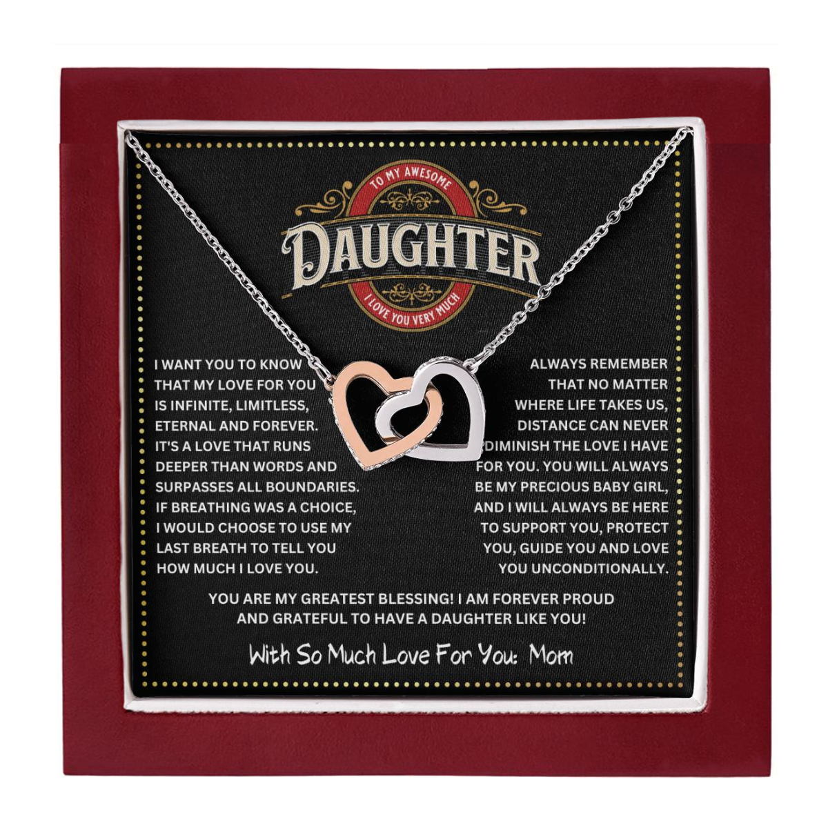 JGF Jewelry Gifts for Family I love You Daughter Necklace From Mom Double Heart