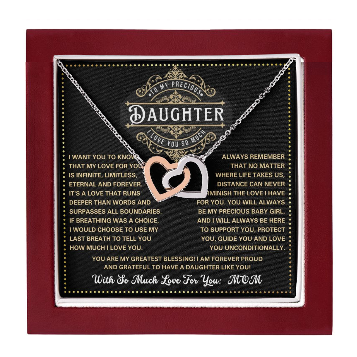 JGF Jewelry Gifts for Family To My Daughter Necklace From Dad And Mom Interlocking Heart Necklace