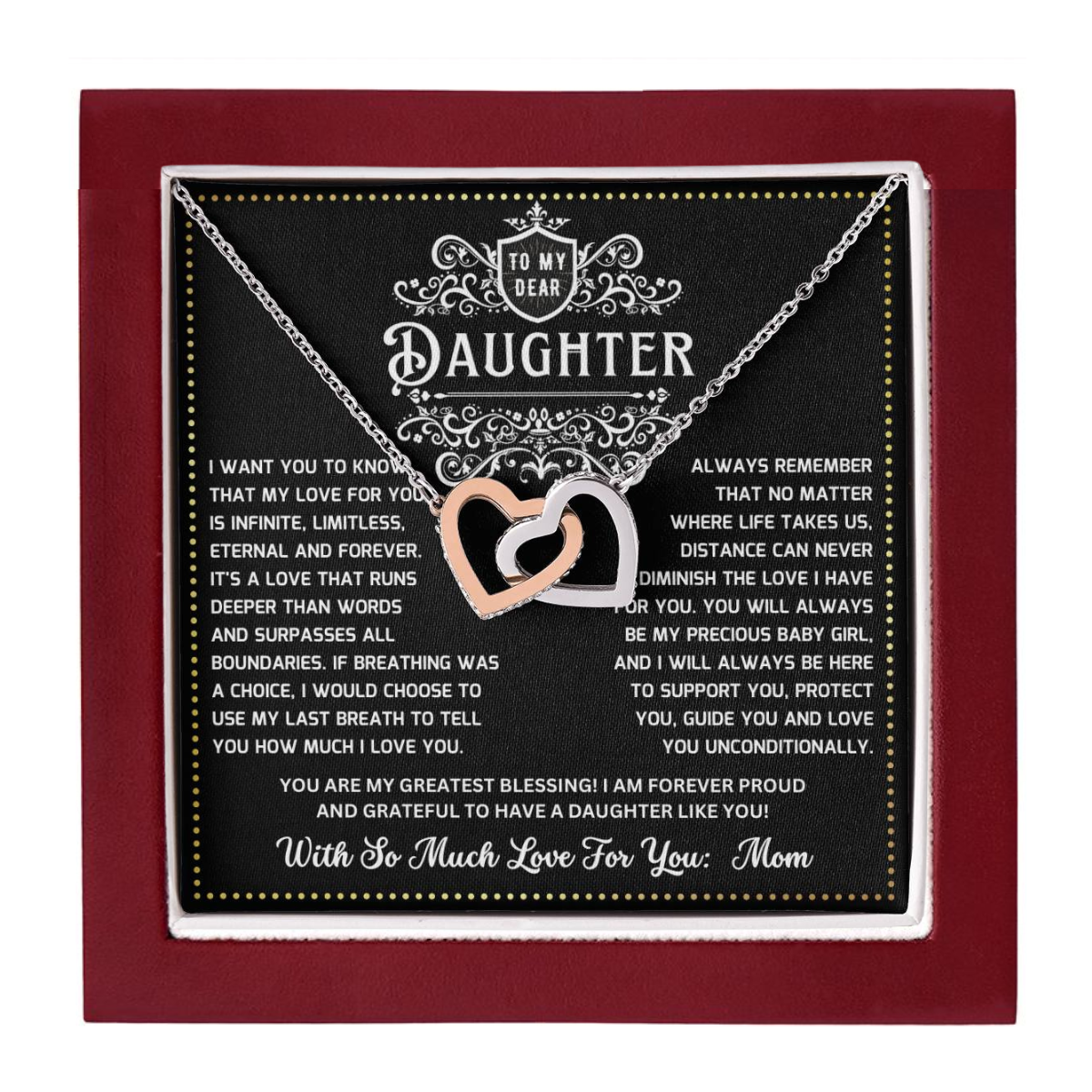 JGF Jewelry Gifts for Family Heart Necklace Silver 2 Linked Hearts To My Daughter From Mom On Her Wedding Day