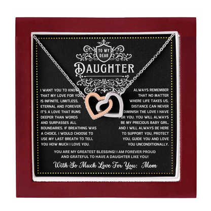 JGF Jewelry Gifts for Family Heart Necklace Silver 2 Linked Hearts To My Daughter From Mom On Her Wedding Day