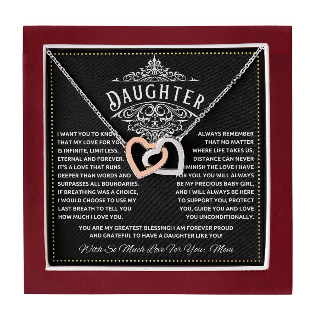 JGF Jewelry Gifts for Family To My Daughter Necklace From Mom Double Hearts