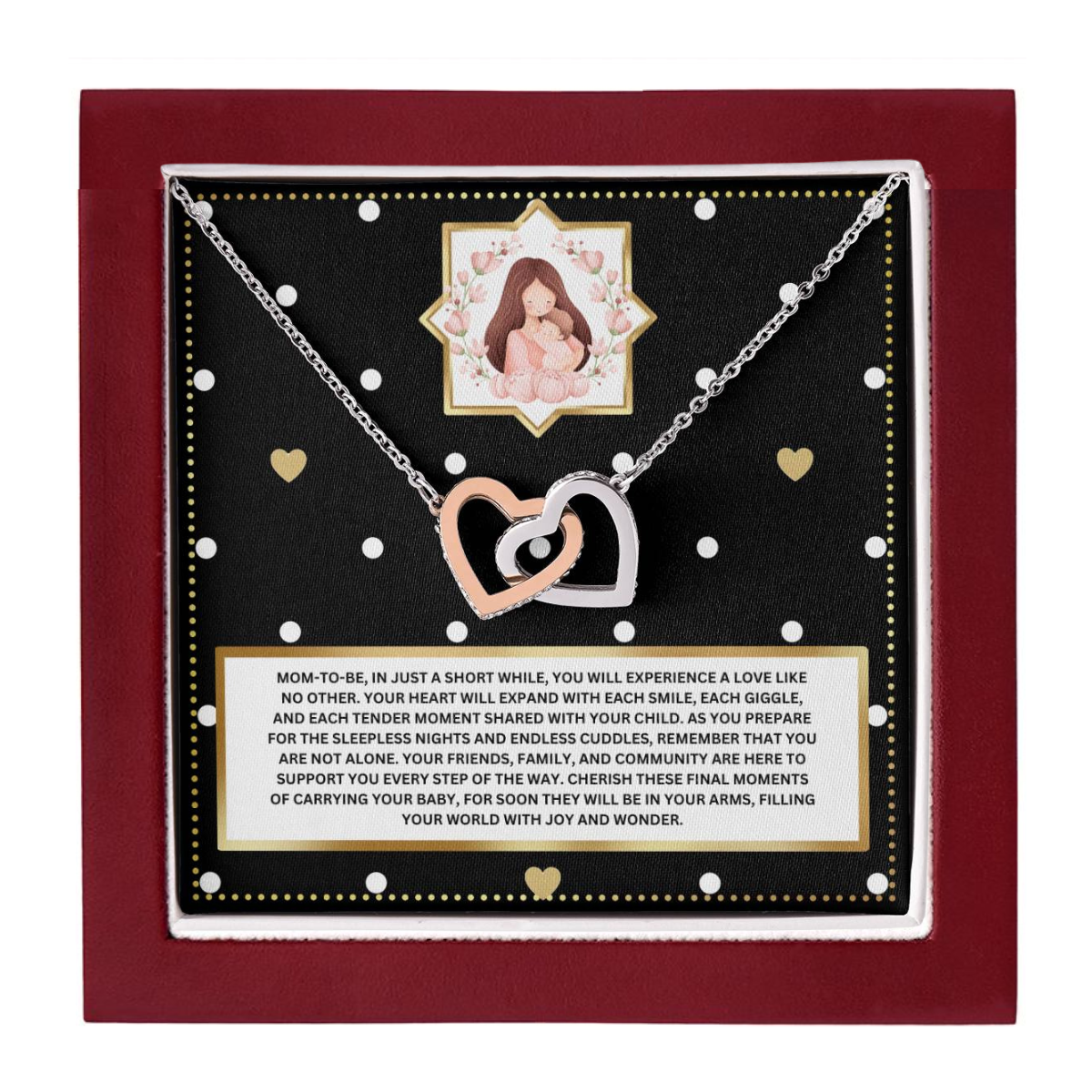 JGF Jewelry Gifts for Family New Mom Gift Basket After Birth Interlocking Heart Necklace