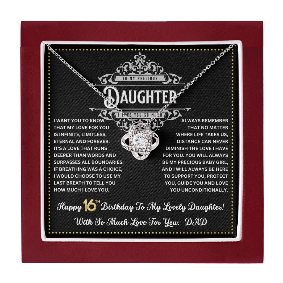 JGF Jewelry Gifts for Family Happy 16th Birthday Card Daughter Love Knot Necklace
