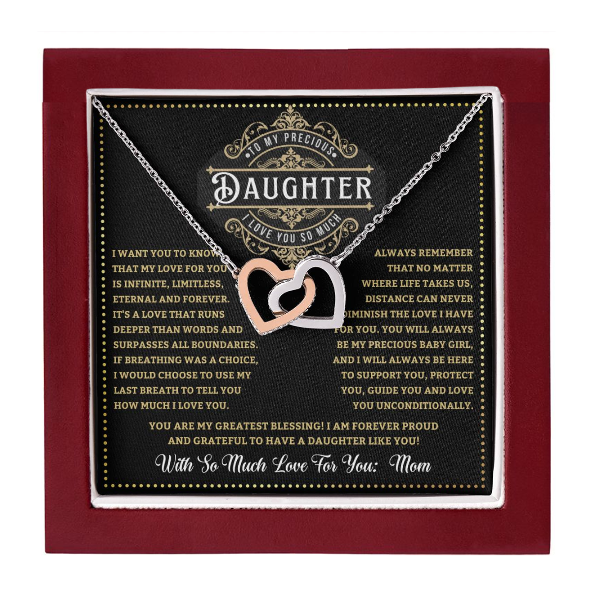 JGF Jewelry Gifts for Family Double Hearts Linked Necklace For Daughter From Mom