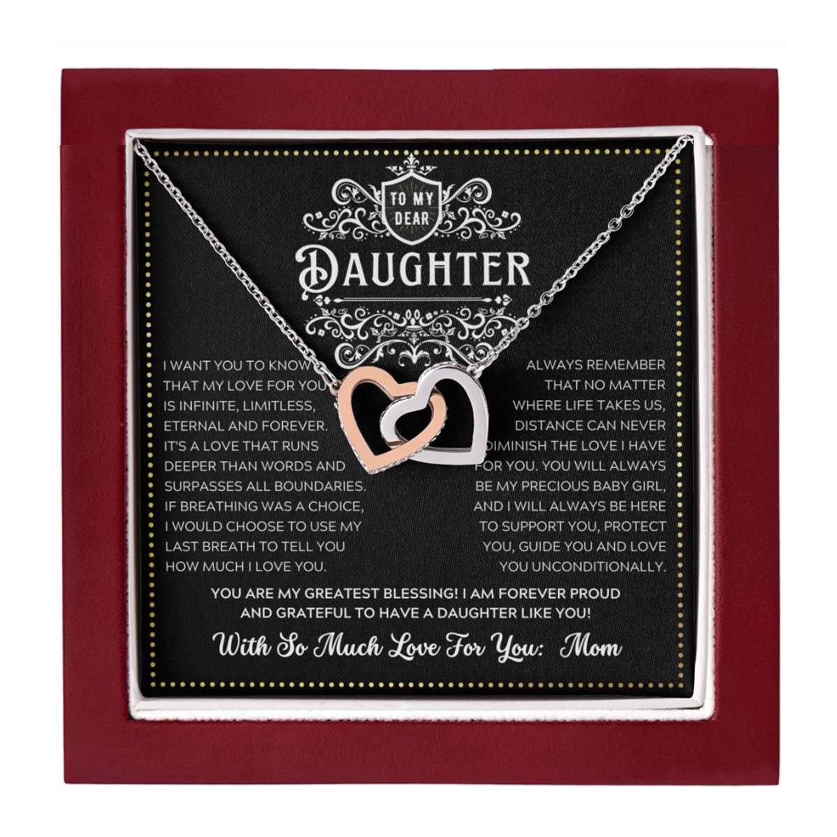 JGF Jewelry Gifts for Family Silver Heart Necklace 2 Hearts To My Daughter Necklace From Mom - Stainless Steel