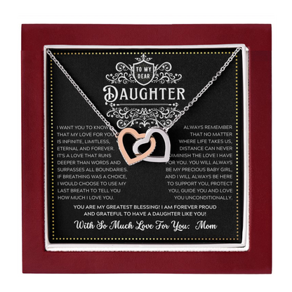 JGF Jewelry Gifts for Family Silver Heart Necklace 2 Hearts To My Daughter Necklace From Mom - Stainless Steel