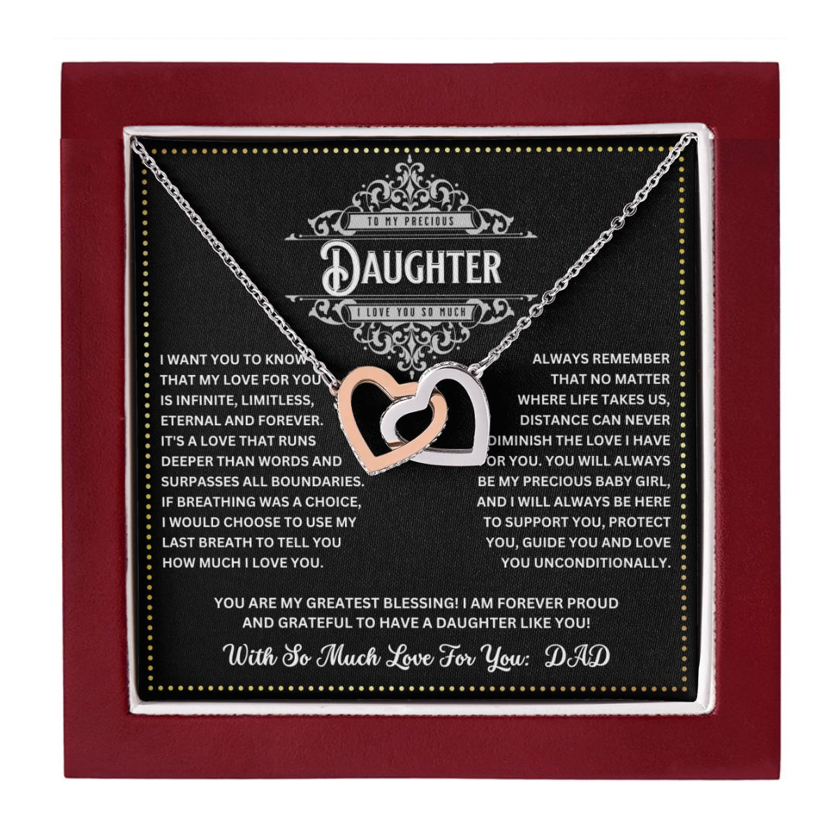 JGF Jewelry Gifts for Family Necklace For Daughter From Dad Interlocking Hearts