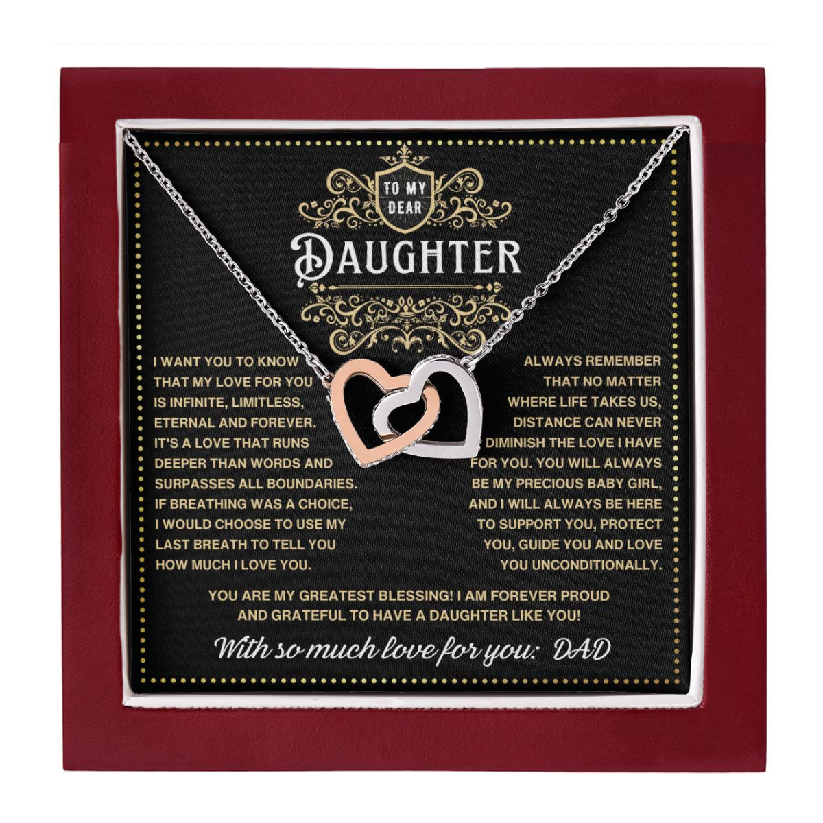 JGF Jewelry Gifts for Family Interlocking Heart Necklace For Daughter From Dad