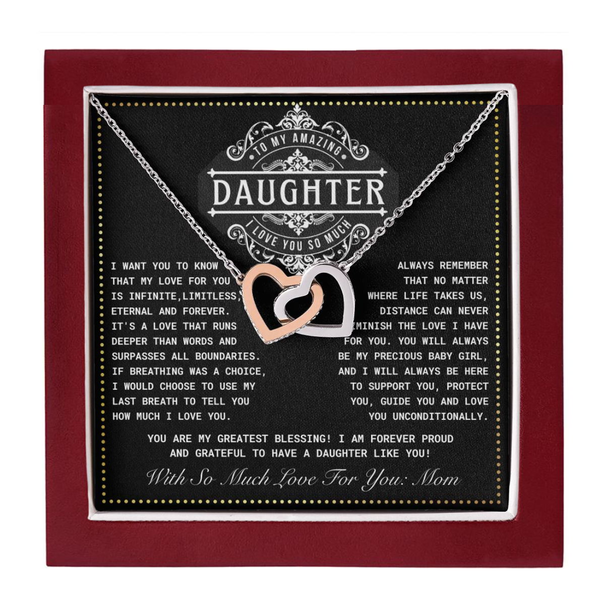 JGF Jewelry Gifts for Family 2 Hearts Connected Necklace First Time Mom Gifts For My Daughter