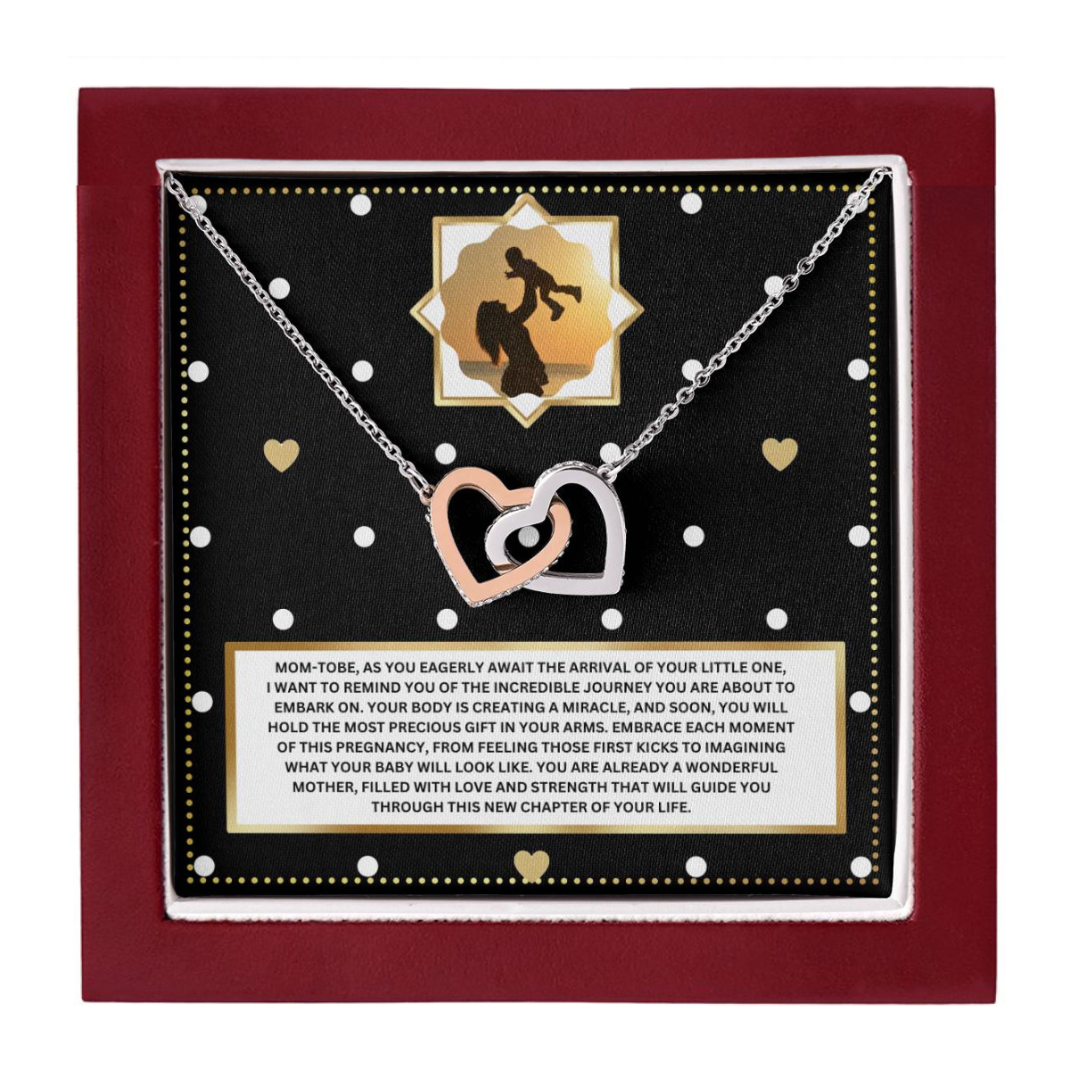 JGF Jewelry Gifts for Family Sterling Silver Interlocking Heart Necklace Mom To Be Card Mothers Day