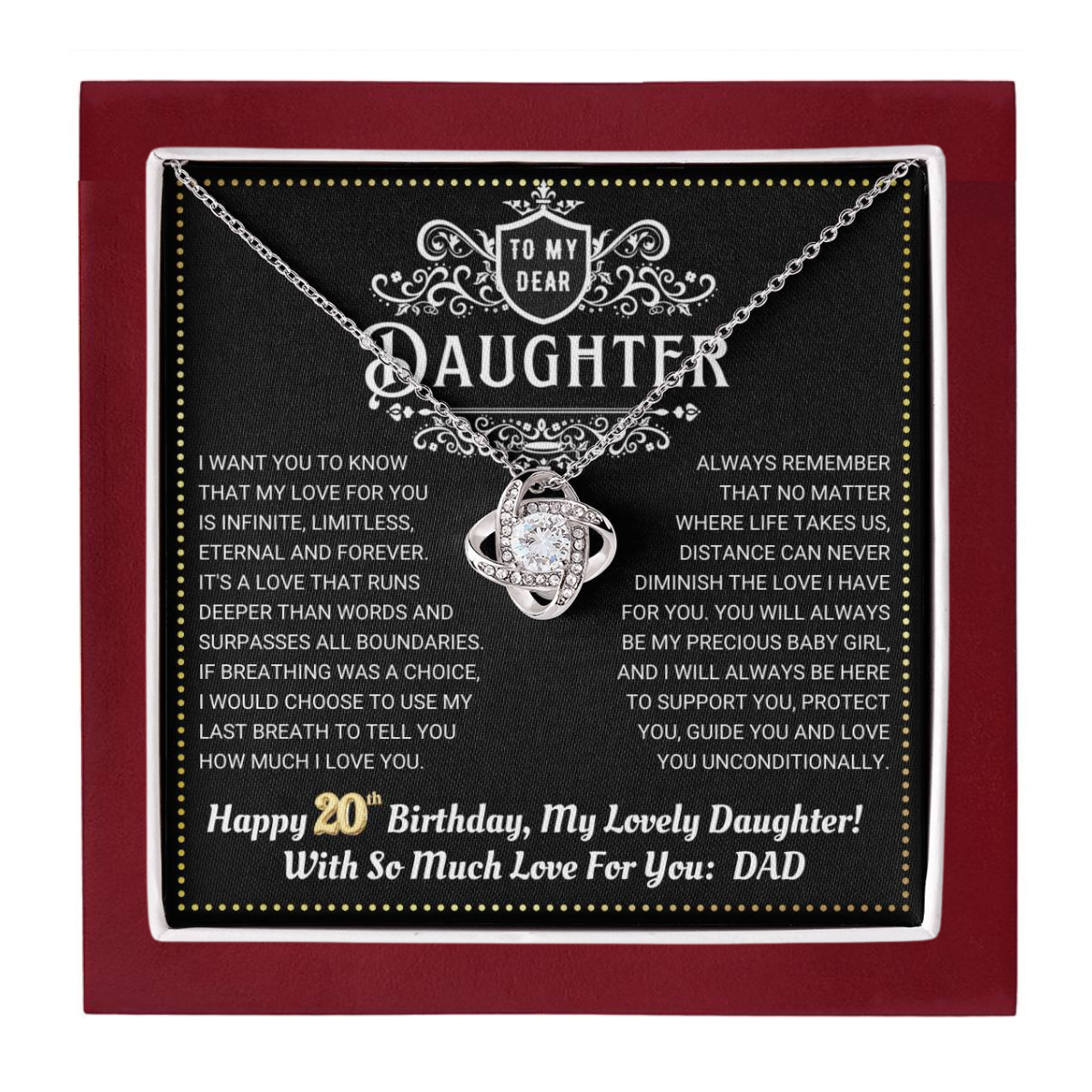JGF Jewelry Gifts for Family Daughter 20th Birthday From Dad Love Knot Necklace