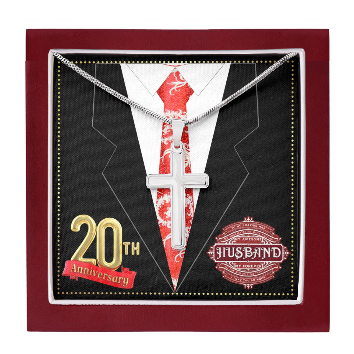 JGF Jewelry Gifts for Family 20th Wedding Anniversary For Him Husband Cross Necklace for Men