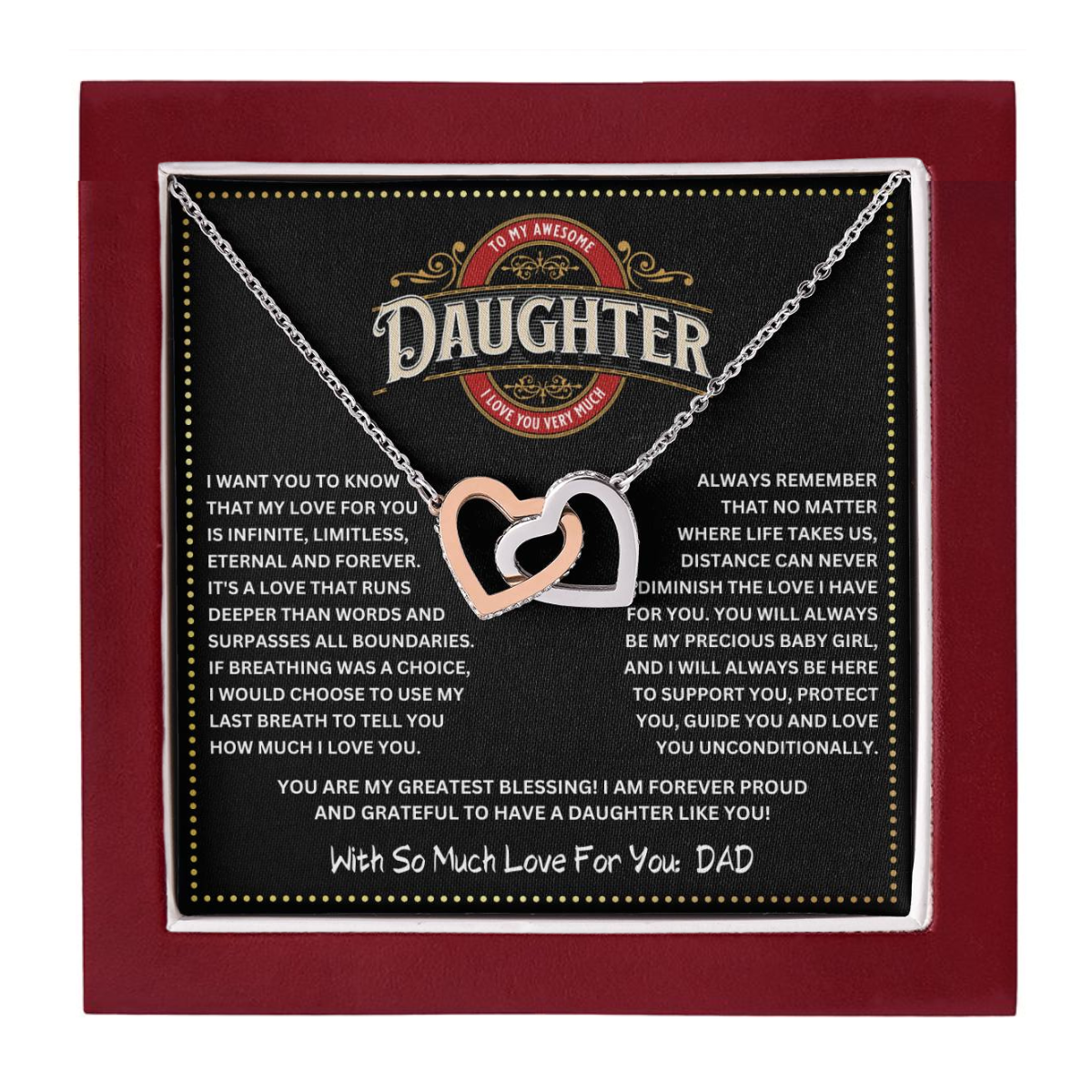 JGF Jewelry Gifts for Family Interlocking Hearts To My Daughter Necklace From Dad