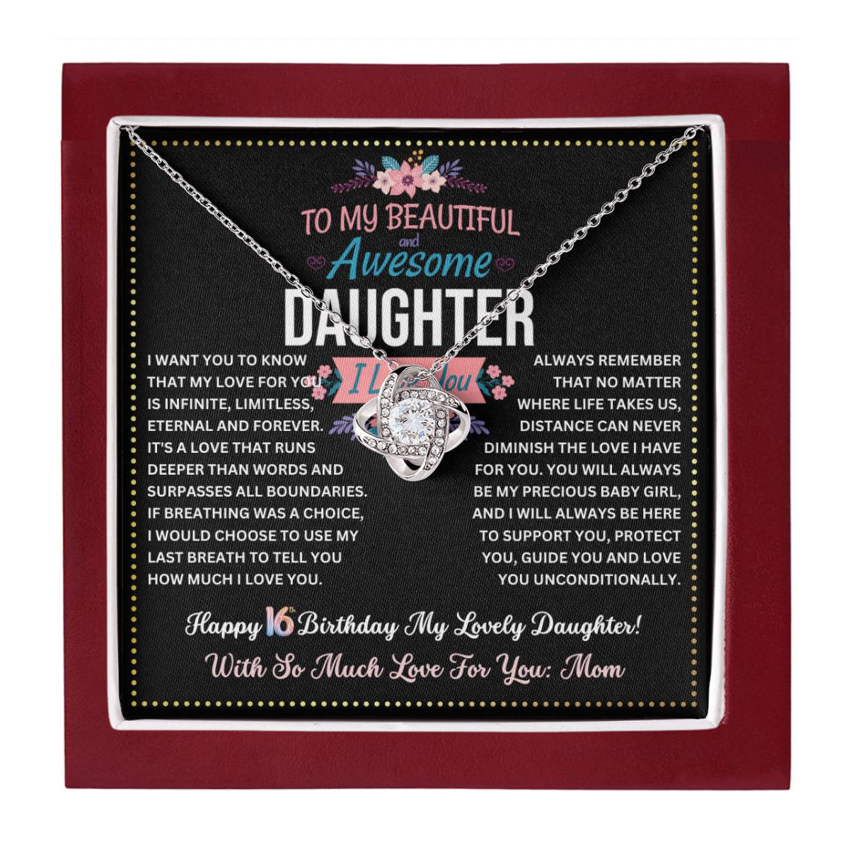 JGF Jewelry Gifts for Family 16th Birthday Card For Daughter From Mom Love Knot Necklaces For Women