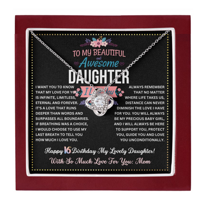 JGF Jewelry Gifts for Family 16th Birthday Card For Daughter From Mom Love Knot Necklaces For Women