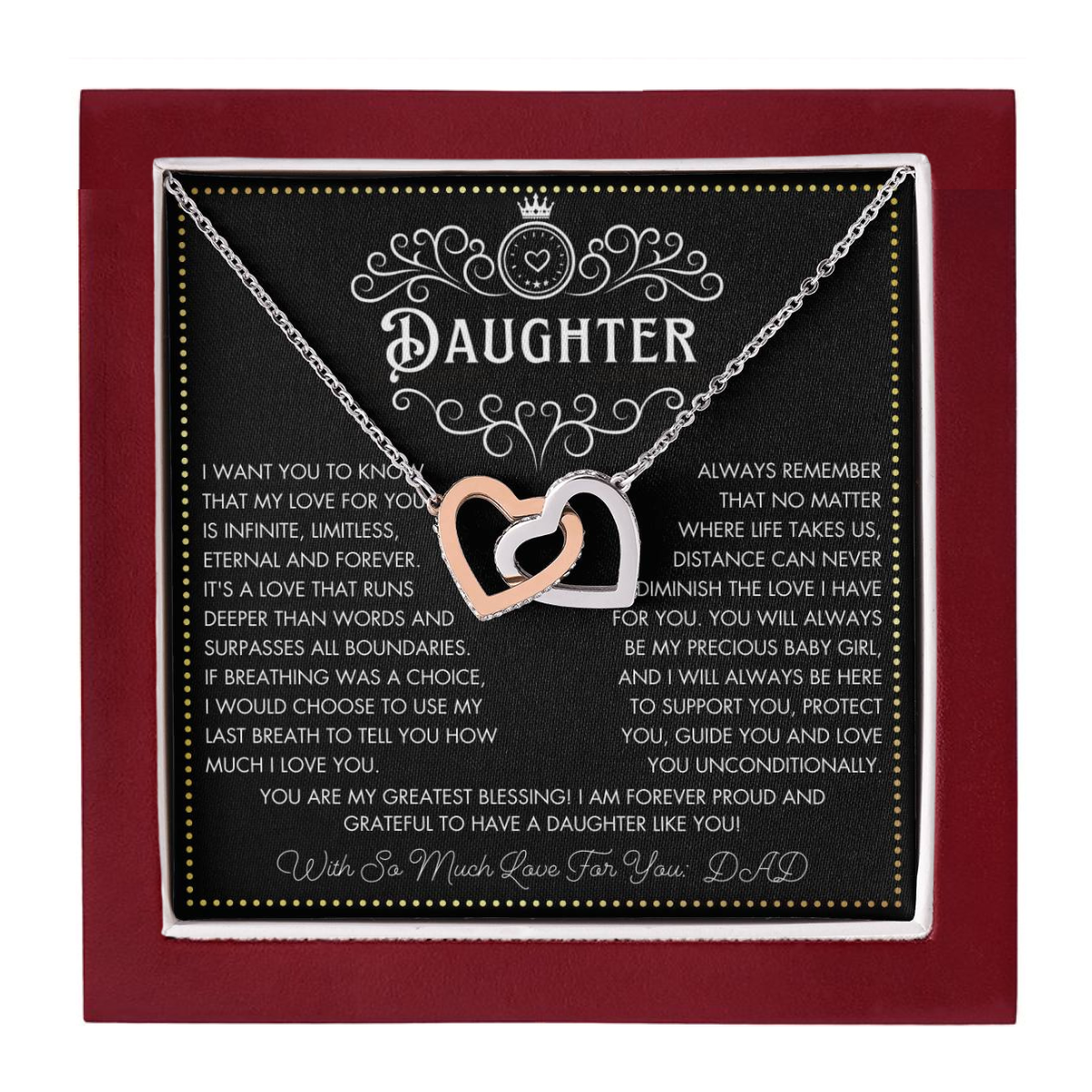 JGF Jewelry Gifts for Family To My Daughter Necklace From Dad Double Heart