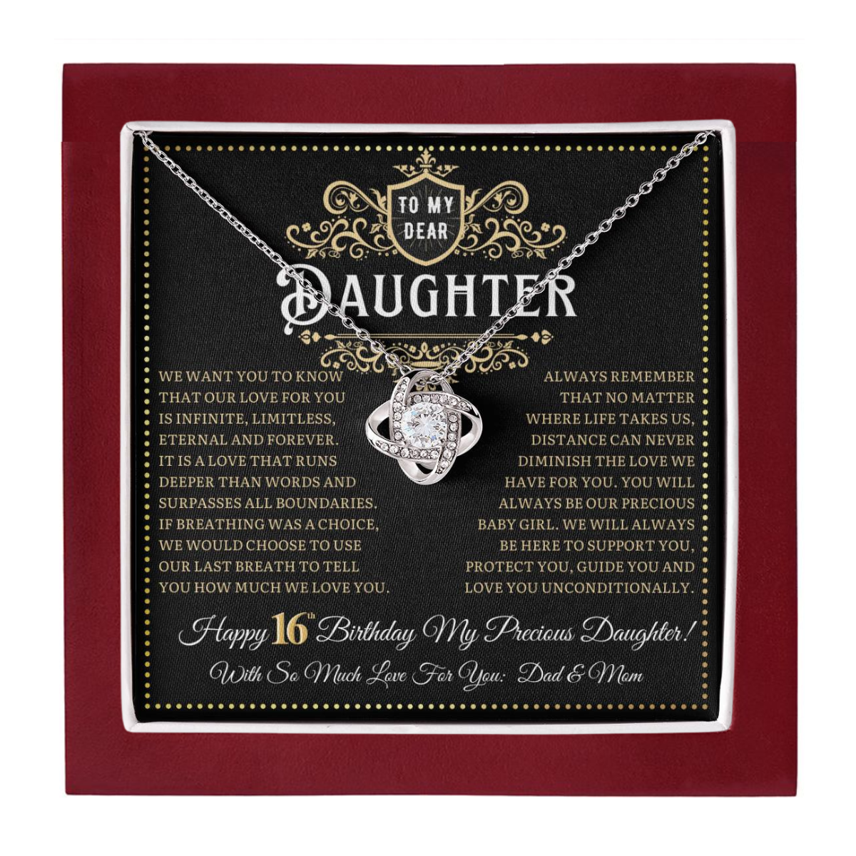 JGF Jewelry Gifts for Family Birthday Card For 16 Year Old Daughter Love Knot Necklace from Mom and Dad