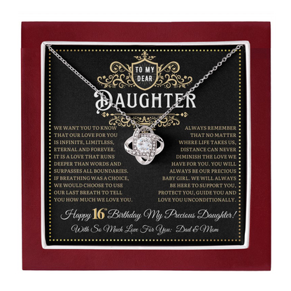 JGF Jewelry Gifts for Family Birthday Card For 16 Year Old Daughter Love Knot Necklace from Mom and Dad