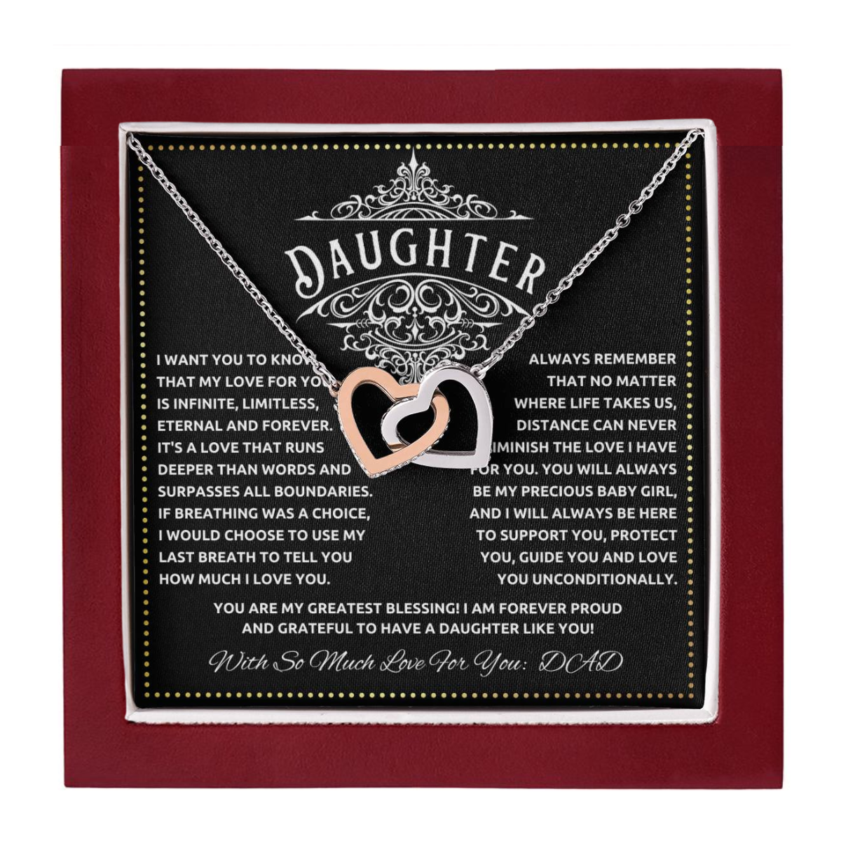 JGF Jewelry Gifts for Family Interlocking Hearts Necklace For Daughter From Dad